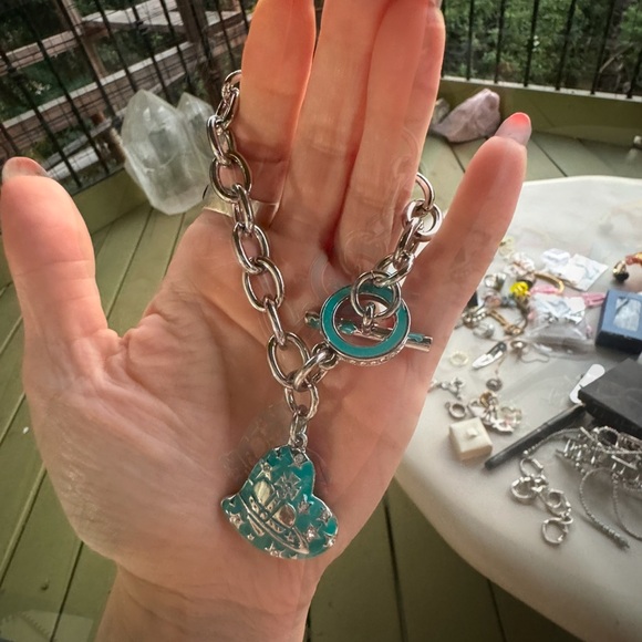 Vivienne Westwood turquoise and silver chain bracelet with heart charm - Picture 3 of 6